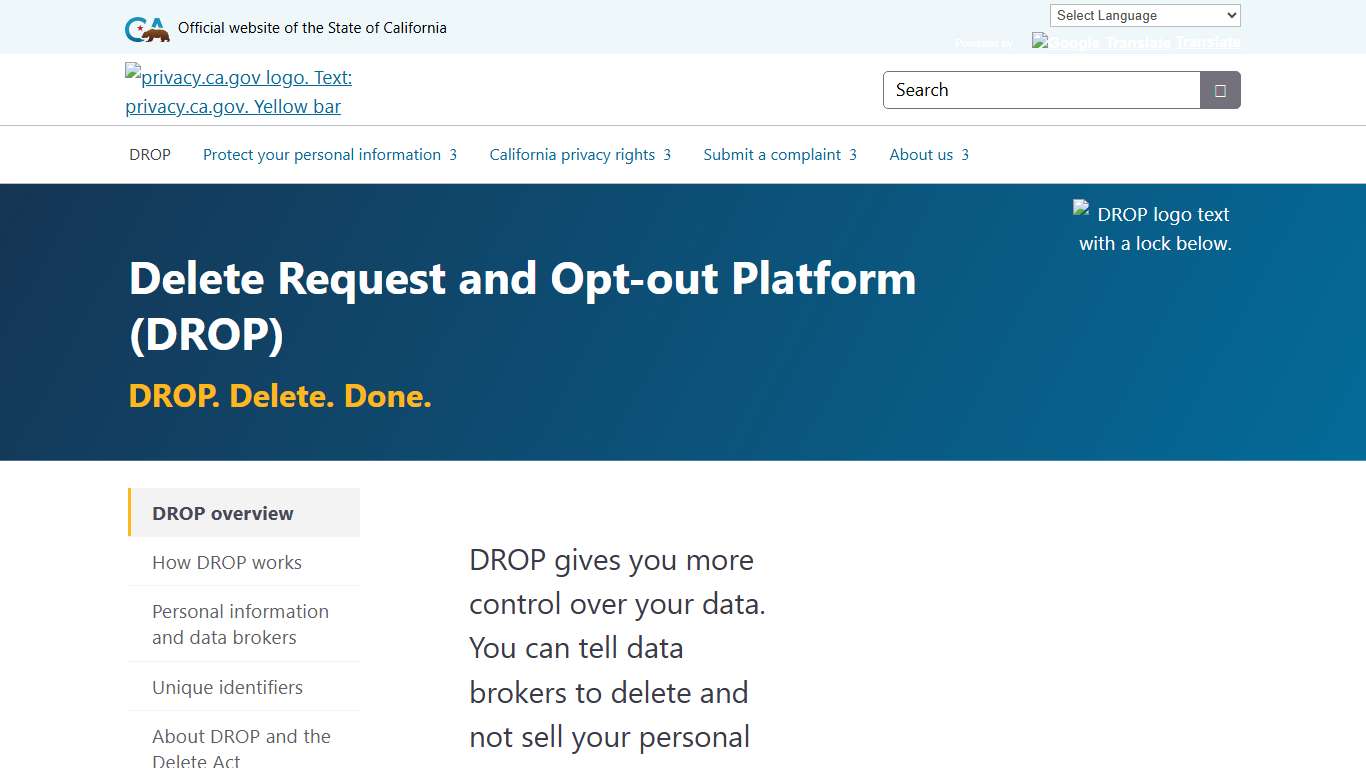 Delete request and opt-out platform (DROP) - privacy.ca.gov